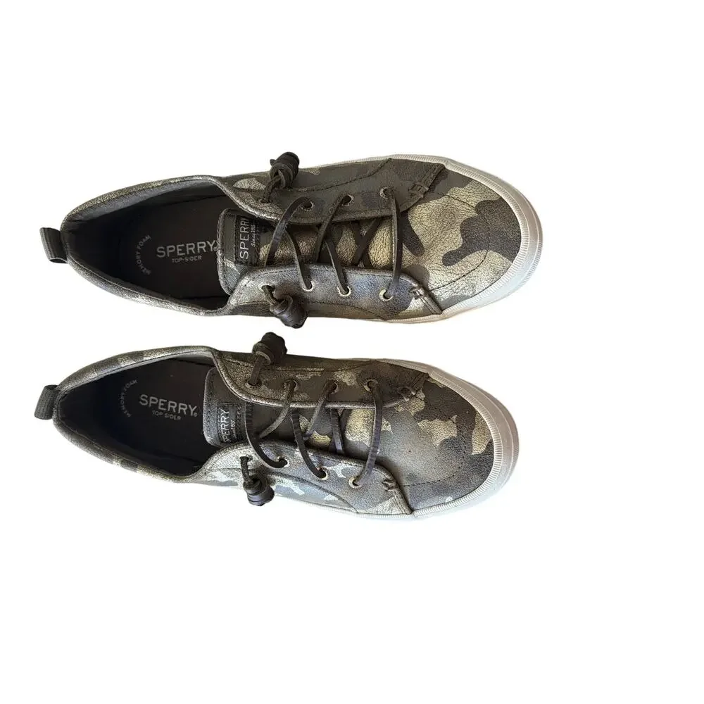 Sperry Crest Vibe Metallic Camo Leather Sneakers Women's 10 Memory Foam Sporty